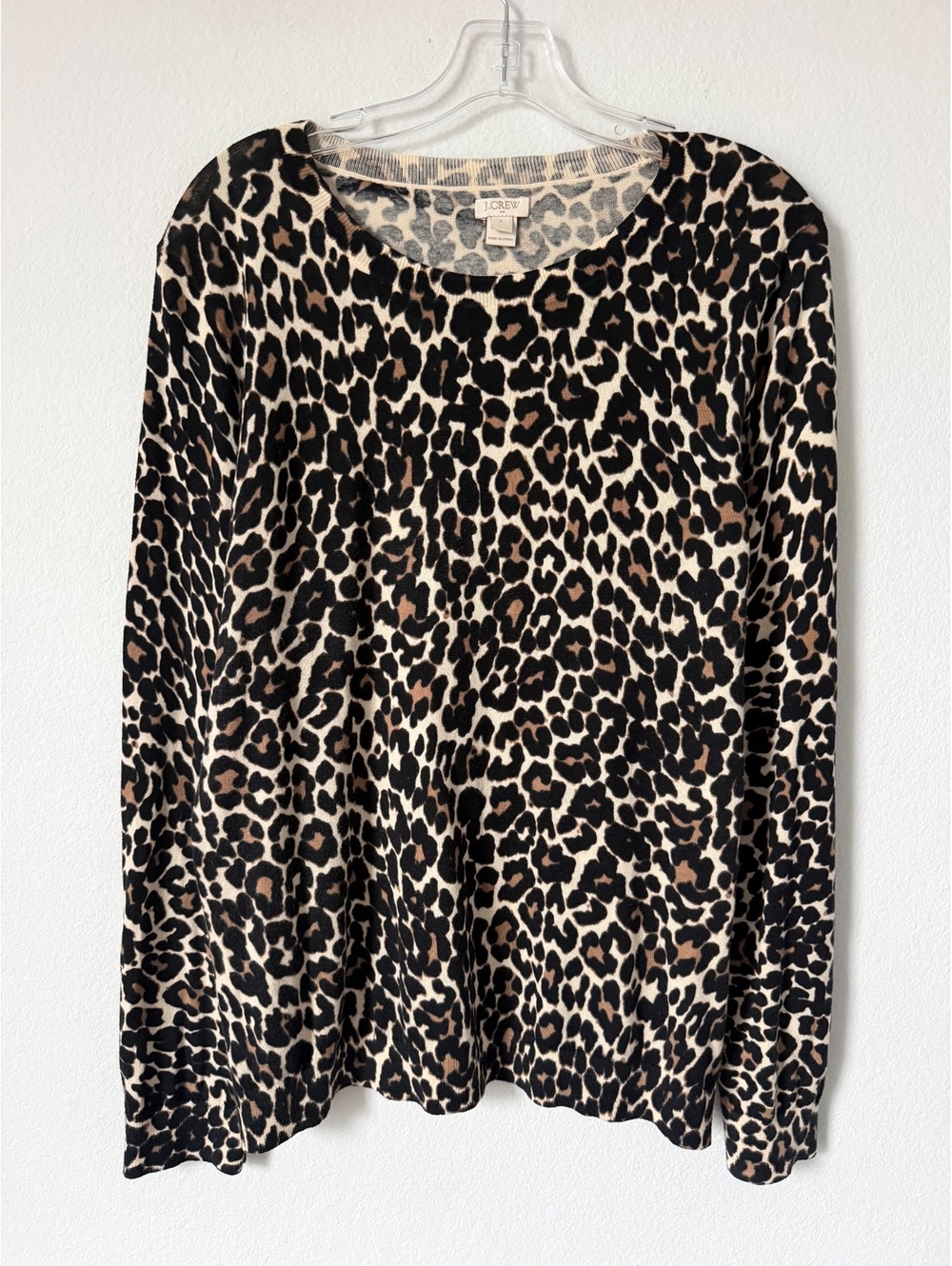 J. Crew Long Sleeve Crew Neck Brown/Black Animal Print Sweater Women's Size L